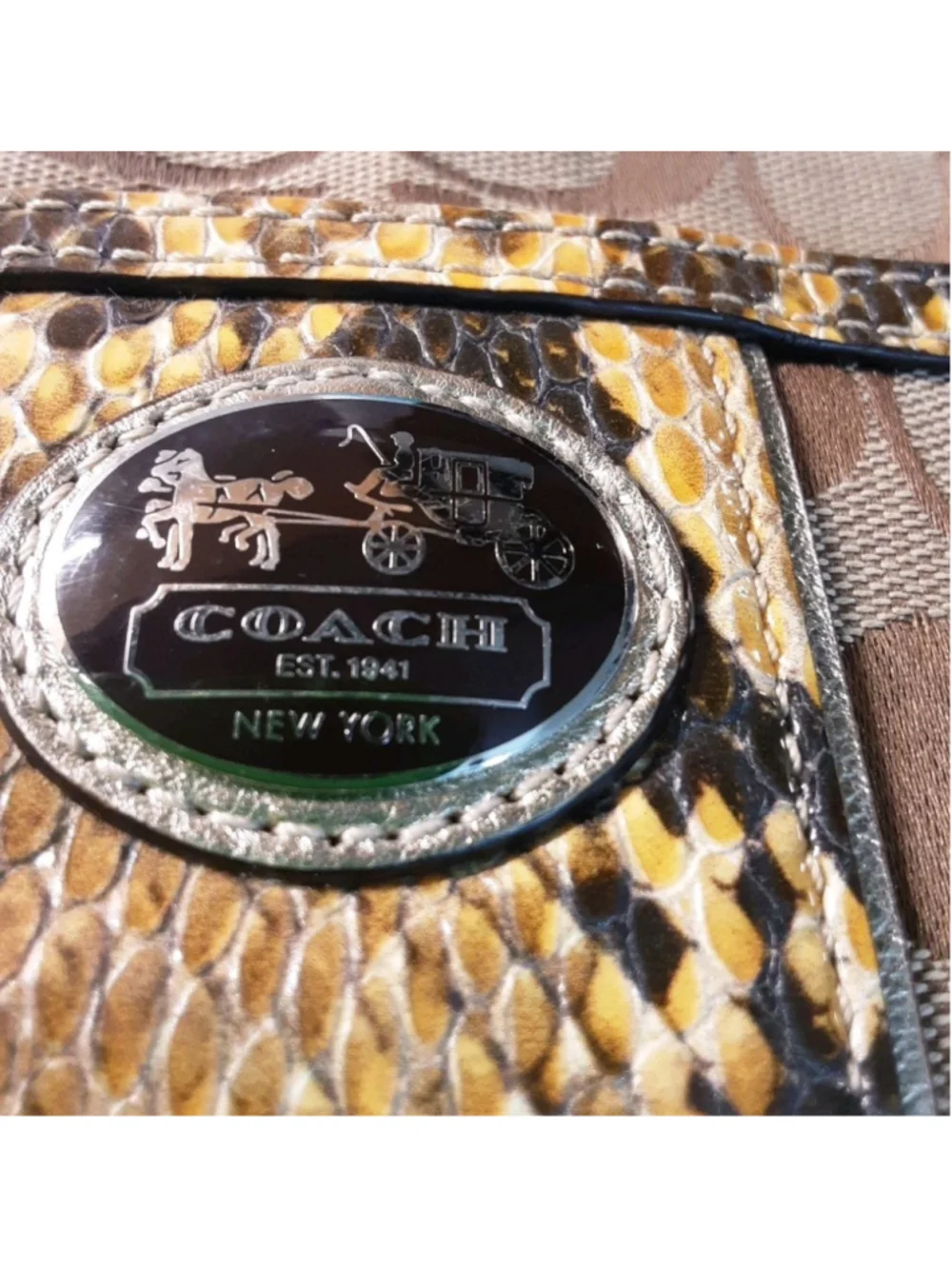 COACH-Sutton-Signature Crossbody-Python Trim-Gold Logo Khaki Jacquard #47875
